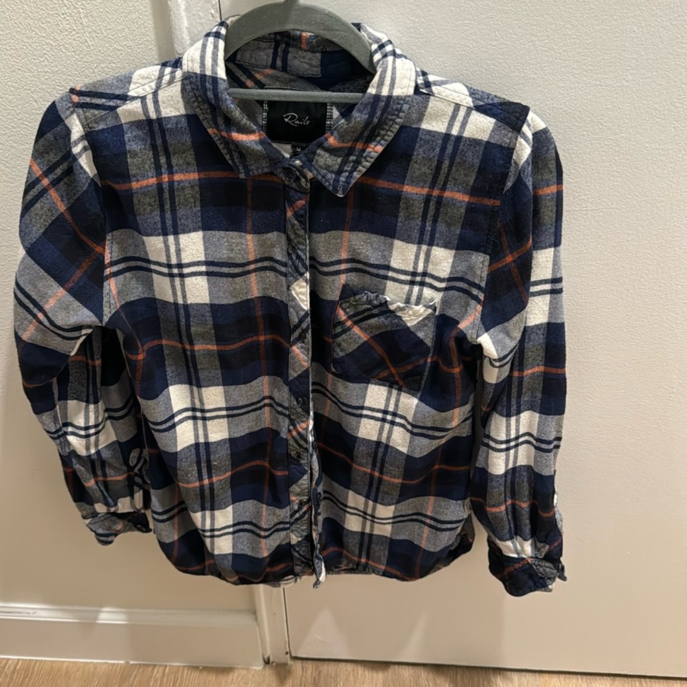 Rails Button Down Plaid Dark Blue White long Sleeve Shirt size M